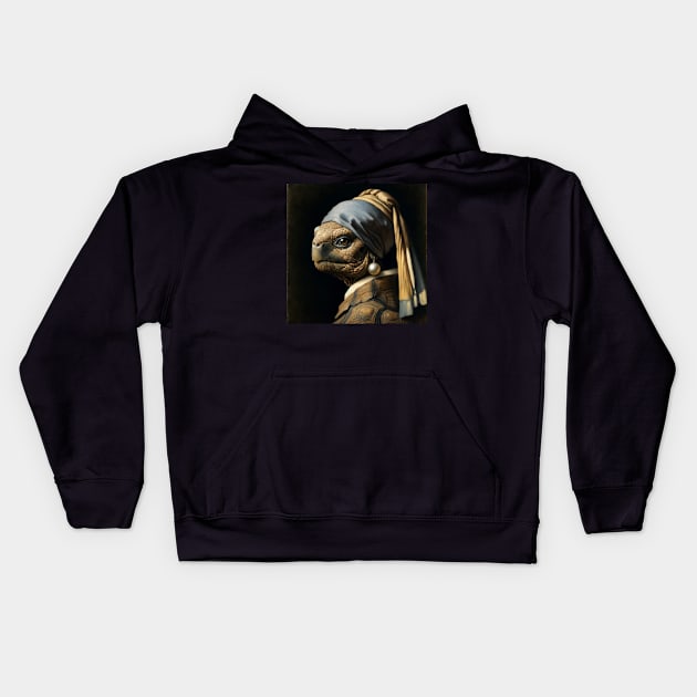 Wildlife Conservation - Pearl Earring Galapagos Tortoise Meme Kids Hoodie by Edd Paint Something